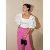 image:imageFloerns Womens Square Neck Puff Short Sleeve Elegant Blouse Crop TopWhite