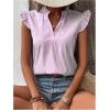 image:imageFloerns Womens Striped Ruffle Cap Sleeve Tops Summer Blouse Tops V Neck Business Causal Work Outfits for 2025Light Pink