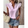 image:imageFloerns Womens Striped Ruffle Cap Sleeve Tops Summer Blouse Tops V Neck Business Causal Work Outfits for 2025Light Pink