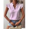image:imageFloerns Womens Striped Ruffle Cap Sleeve Tops Summer Blouse Tops V Neck Business Causal Work Outfits for 2025Light Pink