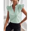image:imageFloerns Womens Striped Ruffle Cap Sleeve Tops Summer Blouse Tops V Neck Business Causal Work Outfits for 2025Mint Green