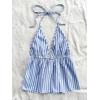 image:imageFloerns Womens Striped Sleeveless Halter Tops Cute Tie Front Split Hem CamisoleBlue and White