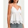 image:imageFloerns Womens Textured V Neck Cami Top Spaghetti Strap Smocked Lace Ruffle Trim Summer TopsWhite Lace