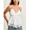 image:imageFloerns Womens Textured V Neck Cami Top Spaghetti Strap Smocked Lace Ruffle Trim Summer TopsWhite Lace