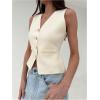 image:imageFloerns Womens V Neck Button Down Suit Vest Sleeveless Elegant Business Office BlazerKhaki