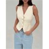 image:imageFloerns Womens V Neck Button Down Suit Vest Sleeveless Elegant Business Office BlazerKhaki