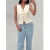 image:imageFloerns Womens V Neck Button Down Suit Vest Sleeveless Elegant Business Office BlazerKhaki
