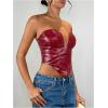 image:imageFloerns Womens Y2k Lace Up Leather Tube Tops Asymmetrical Hem Rave Outfit Night Out TopsRed