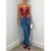 image:imageFloerns Womens Y2k Lace Up Leather Tube Tops Asymmetrical Hem Rave Outfit Night Out TopsRed