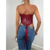 image:imageFloerns Womens Y2k Lace Up Leather Tube Tops Asymmetrical Hem Rave Outfit Night Out TopsRed