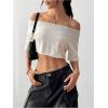 image:imageFloerns Womens Y2k Off Shoulder Crop Tops Short Sleeve Oversized Tee ShirtsWhite