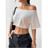image:imageFloerns Womens Y2k Off Shoulder Crop Tops Short Sleeve Oversized Tee ShirtsWhite