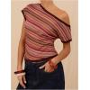 image:imageFloerns Womens Y2k Striped Off The Shoulder Blouse Tops Sheer Dolman Sleeve Vintage Going Out TopsRed Multi