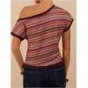 image:imageFloerns Womens Y2k Striped Off The Shoulder Blouse Tops Sheer Dolman Sleeve Vintage Going Out TopsRed Multi