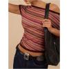 image:imageFloerns Womens Y2k Striped Off The Shoulder Blouse Tops Sheer Dolman Sleeve Vintage Going Out TopsRed Multi