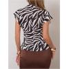 image:imageFloerns Womens Zebra Print Dolman Sleeve Blouse Tops Ruched Mock Neck Business Casual OutfitsMulticolor