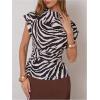 image:imageFloerns Womens Zebra Print Dolman Sleeve Blouse Tops Ruched Mock Neck Business Casual OutfitsMulticolor