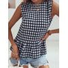 image:imageWomens Plaid Ruffle Casual Hem Sleeveless BlouseBlack and White