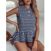 image:imageWomens Plaid Ruffle Casual Hem Sleeveless BlouseBlack and White