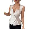 image:imageFloerns Womens Elegant Sleeveless Vest Shirts Flared Hem Business Casual Blouse TopsApricot