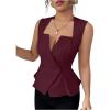 image:imageFloerns Womens Elegant Sleeveless Vest Shirts Flared Hem Business Casual Blouse TopsBurgundy