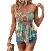 image:imageFloerns Womens Floral Print Strapless Bandeau Asymmetrical Hem Crop Tube TopGreen Multi