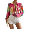 image:imageFloerns Womens Sheer Drop Shoulder Blouse Long Sleeve Collar Button Loose Shirts TopsPink Floral