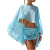image:imageFloerns Womens Sheer Mesh Shawl Wraps High Low Ruffle Hem Beach Cover Up Poncho TopsBlue