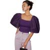 image:imageFloerns Womens Square Neck Puff Short Sleeve Elegant Blouse Crop TopPurple