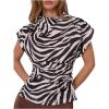 image:imageFloerns Womens Zebra Print Dolman Sleeve Blouse Tops Ruched Mock Neck Business Casual OutfitsMulticolor