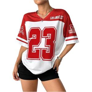image:imageFloerns Womens Camo Print Team Sports T Shirts V Neck Basketball Jersey Tee ShirtsRed and White