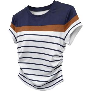 image:imageFloerns Womens Casual Striped Short Sleeve T Shirts Crewneck Summer Tee ShirtsDark Blue
