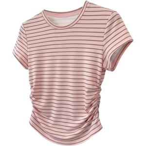 image:imageFloerns Womens Casual Striped Short Sleeve T Shirts Crewneck Summer Tee ShirtsPink