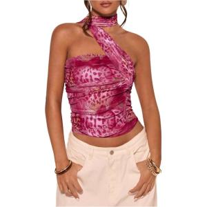 image:imageFloerns Womens Cheetah Print Strapless Tube Tops Ruched Sleeveless Crop Tops with ScarfPurple