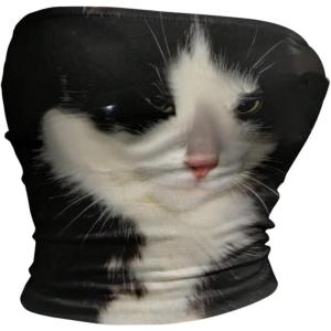 image:imageFloerns Womens Cute 3D Cat Print Strapless Tube Top Backless Crop Bandeau Tops Going Out OutfitBlack