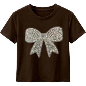 image:imageFloerns Womens Cute Short Sleeve T Shirts Bowknot Sequin Crew Neck Going Out Tee TopsBrown