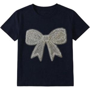image:imageFloerns Womens Cute Short Sleeve T Shirts Bowknot Sequin Crew Neck Going Out Tee TopsDark Blue