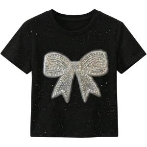 image:imageFloerns Womens Cute Short Sleeve T Shirts Bowknot Sequin Crew Neck Going Out Tee TopsGlitter