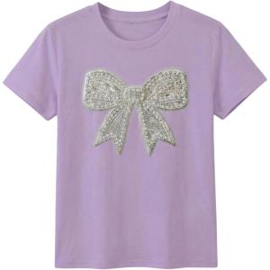 image:imageFloerns Womens Cute Short Sleeve T Shirts Bowknot Sequin Crew Neck Going Out Tee TopsMauve Purple