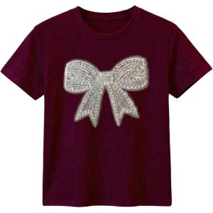 image:imageFloerns Womens Cute Short Sleeve T Shirts Bowknot Sequin Crew Neck Going Out Tee TopsPearl