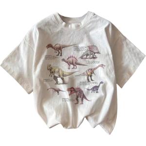 image:imageFloerns Womens Dinosaur Graphic Crew Neck Short Sleeve T Shirts Animal Print Casual Tee TopWhite Multi