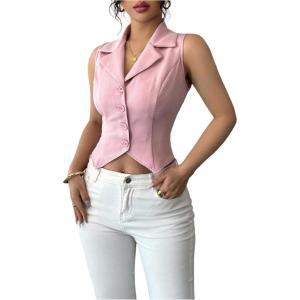 image:imageFloerns Womens Elegant Button Down Shirts Sleeveless Lace Up Back Office Blouse TopsPink