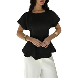image:imageFloerns Womens Elegant Dolman Sleeve Blouse Top Crew Neck Loose Fit Dressy Casual ShirtsBlack