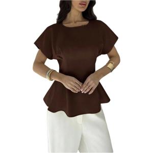 image:imageFloerns Womens Elegant Dolman Sleeve Blouse Top Crew Neck Loose Fit Dressy Casual ShirtsCoffee Brown