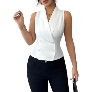 image:imageFloerns Womens Elegant Sleeveless Vest Blouse V Neck Button Down Dressy Casual TopsWhite