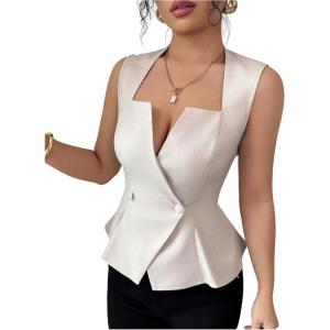 image:imageFloerns Womens Elegant Sleeveless Vest Shirts Flared Hem Business Casual Blouse TopsApricot