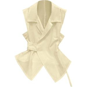 image:imageFloerns Womens Elegant Sleeveless Wrap Front Work Shirts Collared Dressy Casual Blouse TopsApricot