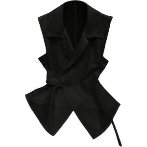 image:imageFloerns Womens Elegant Sleeveless Wrap Front Work Shirts Collared Dressy Casual Blouse TopsBlack