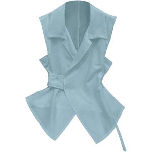 image:imageFloerns Womens Elegant Sleeveless Wrap Front Work Shirts Collared Dressy Casual Blouse TopsLight Blue