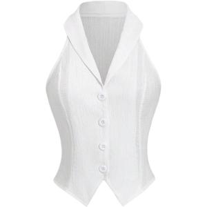 image:imageFloerns Womens Elegant Summer Blouse Top Sleeveless Button Up Halter Neck Work ShirtsWhite